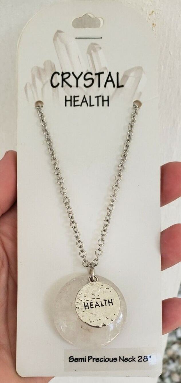 Crystal Health Semi Precious Real Quartz Stone, 28" Silver Tone Chain, NWT